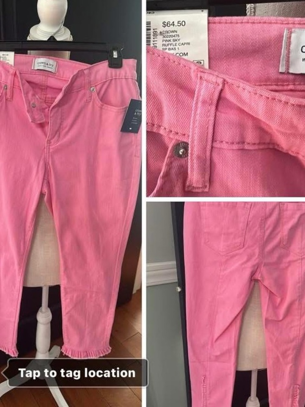 crown & ivy Bubblegum Pink High-Rise Cropped Jeans